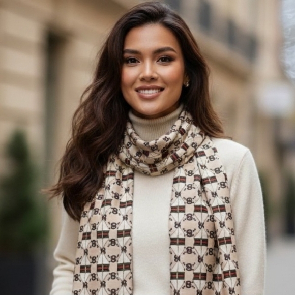 Gucci Accessories - Gucci Beige Seda Patterned Scarf. 56 Long By 6 Width